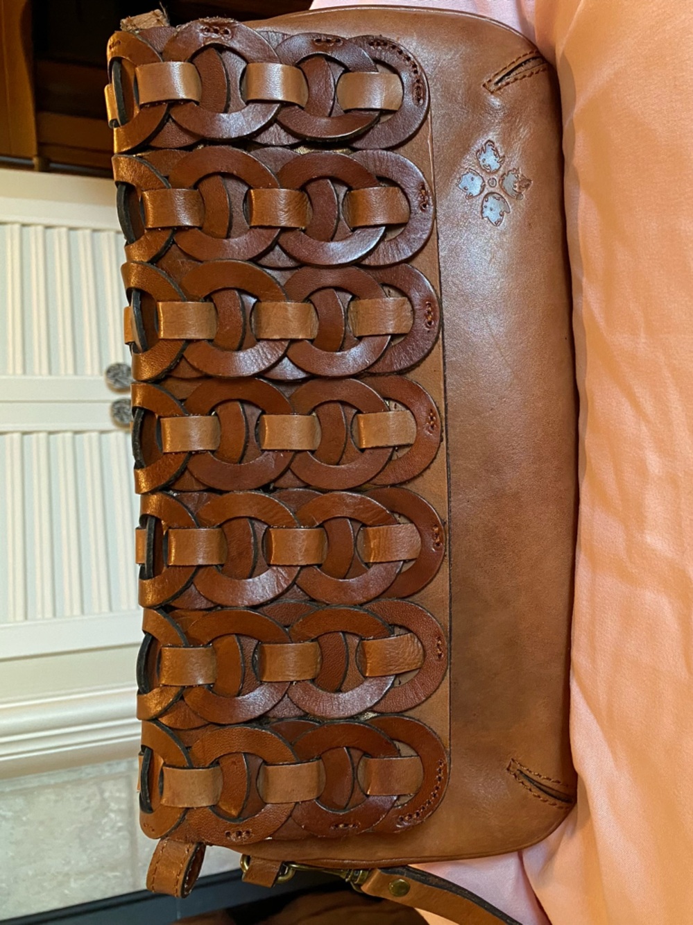 Patricia Nash Brown Woven Leather Clutch/Wristlet with detachable strap.
